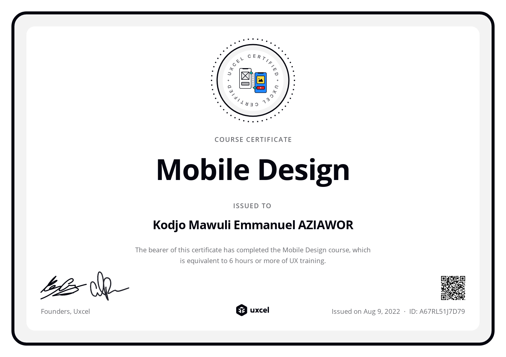 Emmanuel Aziawor's certificate